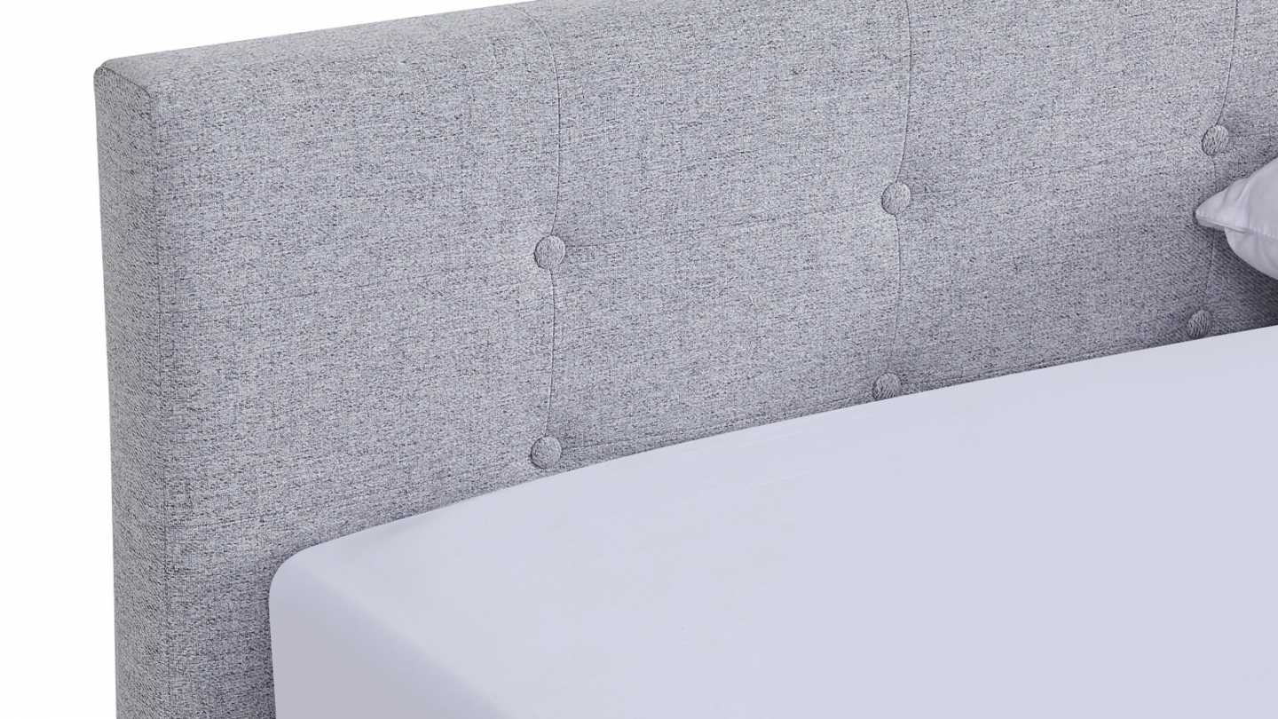 Ensemble Lit adulte 90x190cm avec tête de lit en tissu gris chiné - Milo + Matelas mémoire de forme - Memo HR