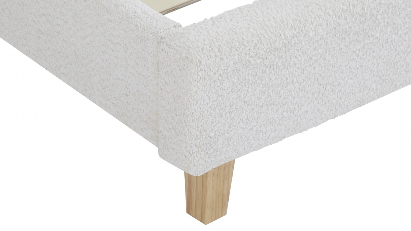Ensemble Lit adulte 90x190cm avec tête de lit en tissu bouclé beige - Milo + Matelas mémoire de forme - Memo HR