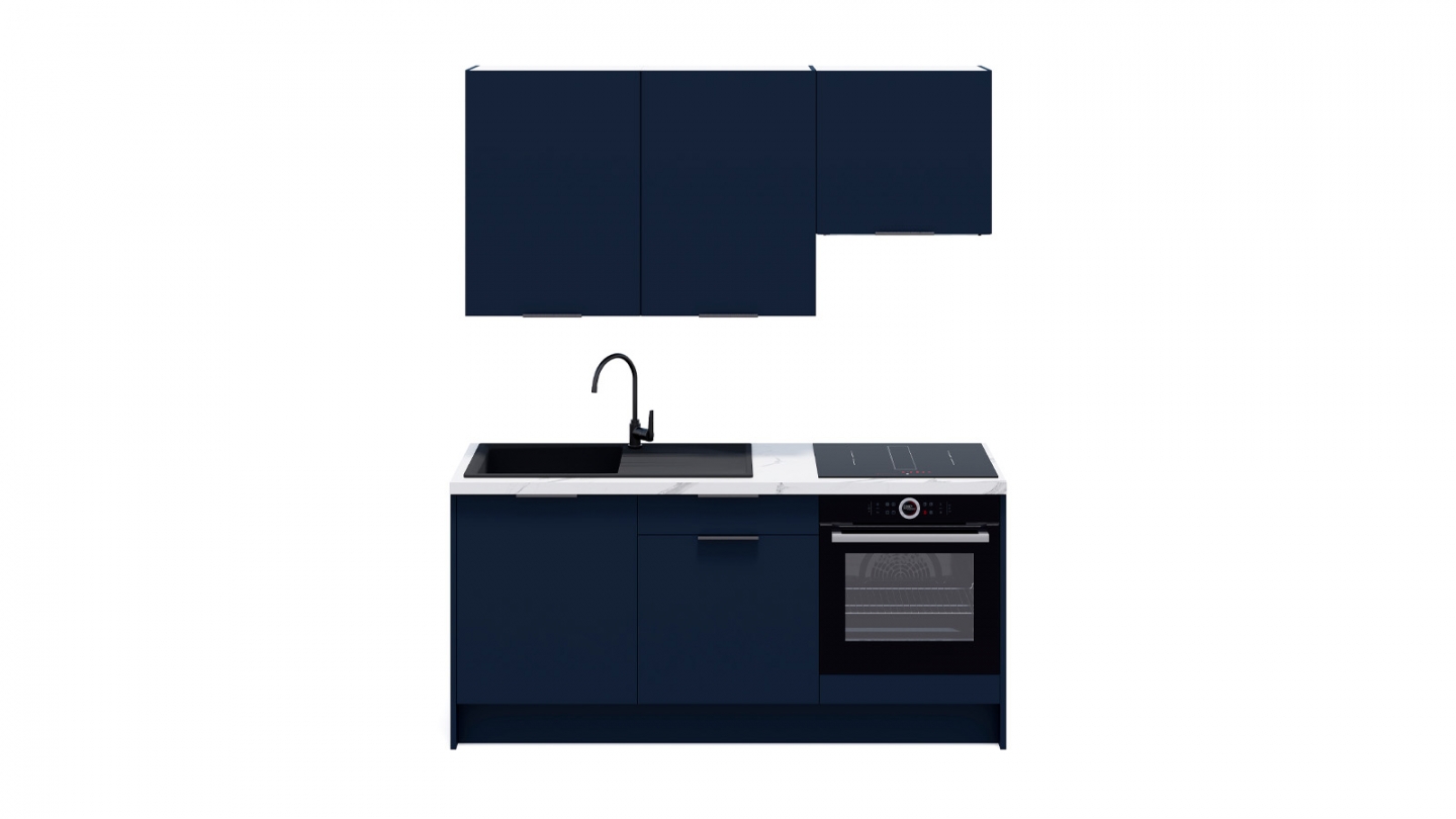 Ensemble de 6 meubles de cuisine - L. 185 cm - bleu marine - Luzia