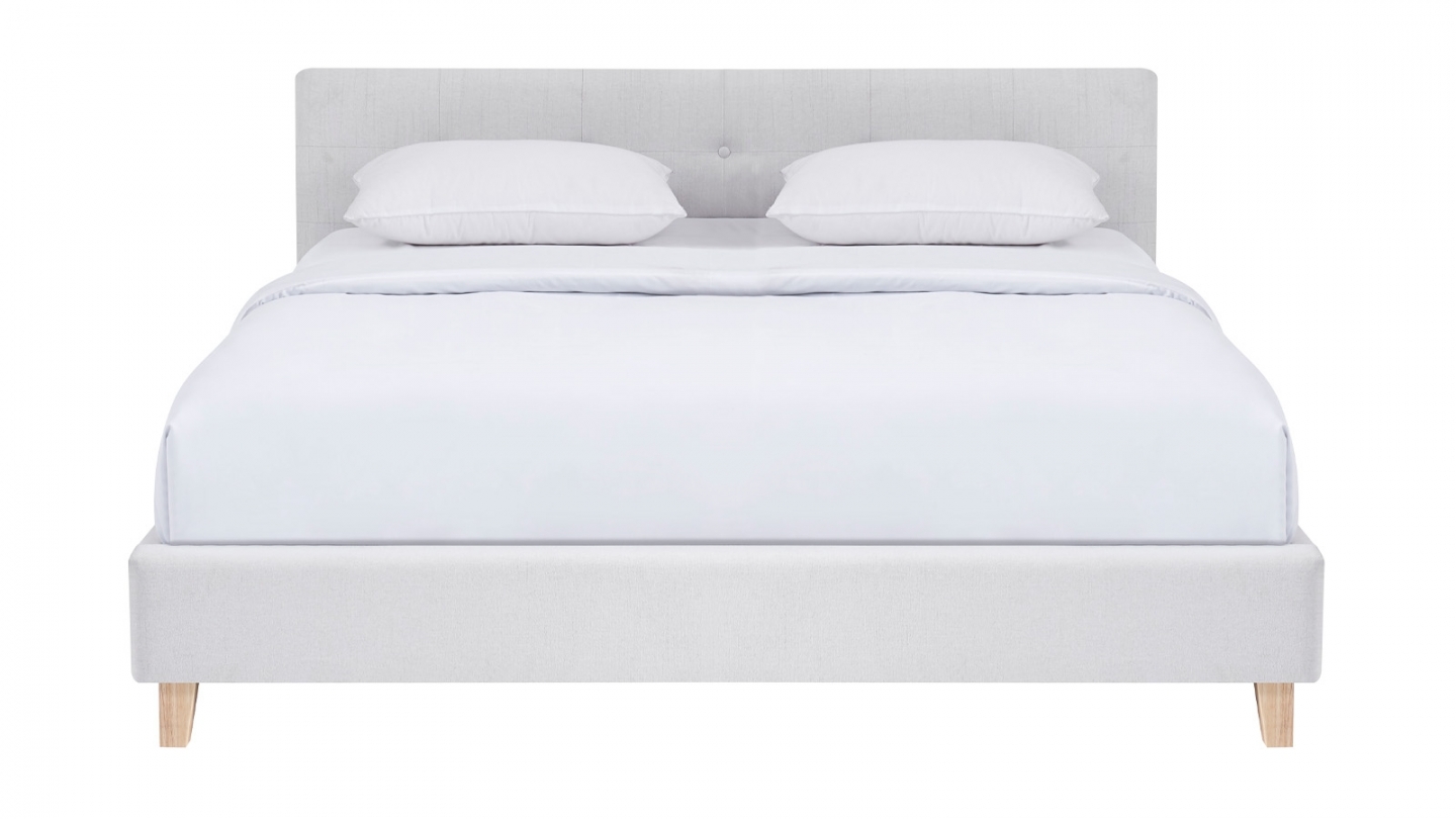 Ensemble Lit adulte 140x190cm avec tête de lit en tissu beige - Milo + Matelas mémoire de forme - Memo HR