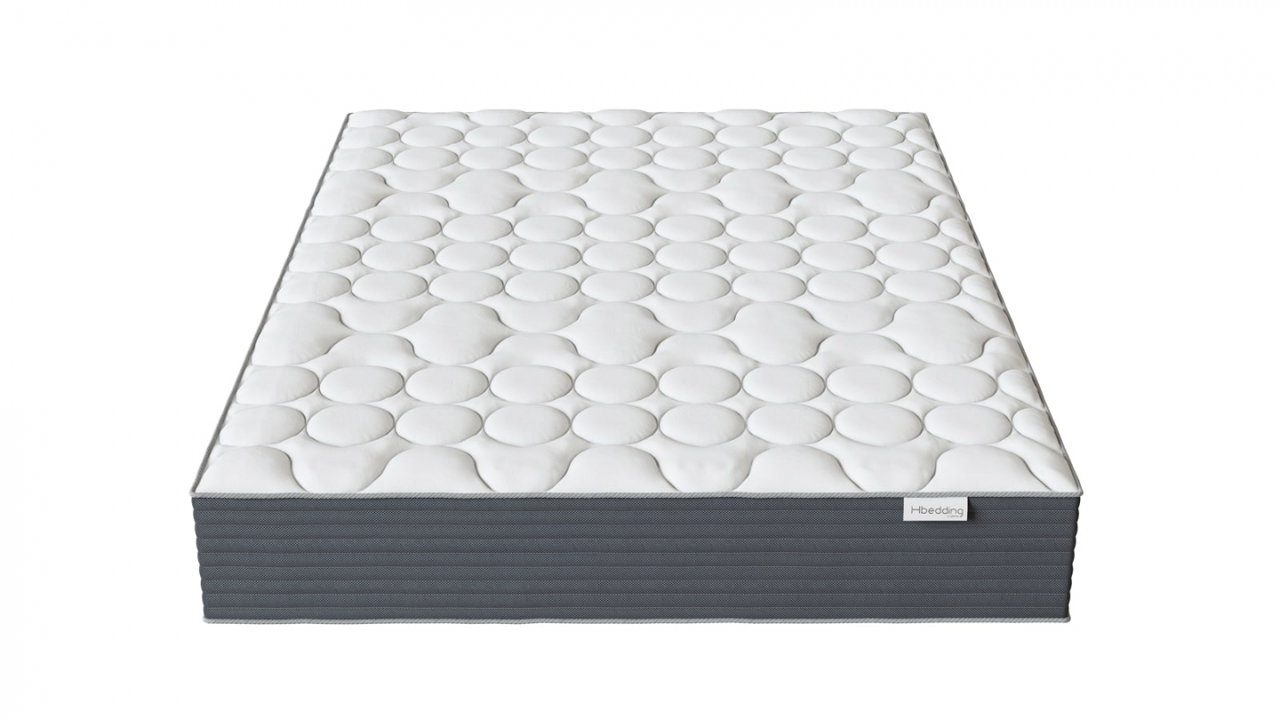 Ensemble Lit adulte 140x190cm avec tête de lit en tissu beige - Milo + Matelas mémoire de forme - Memo HR