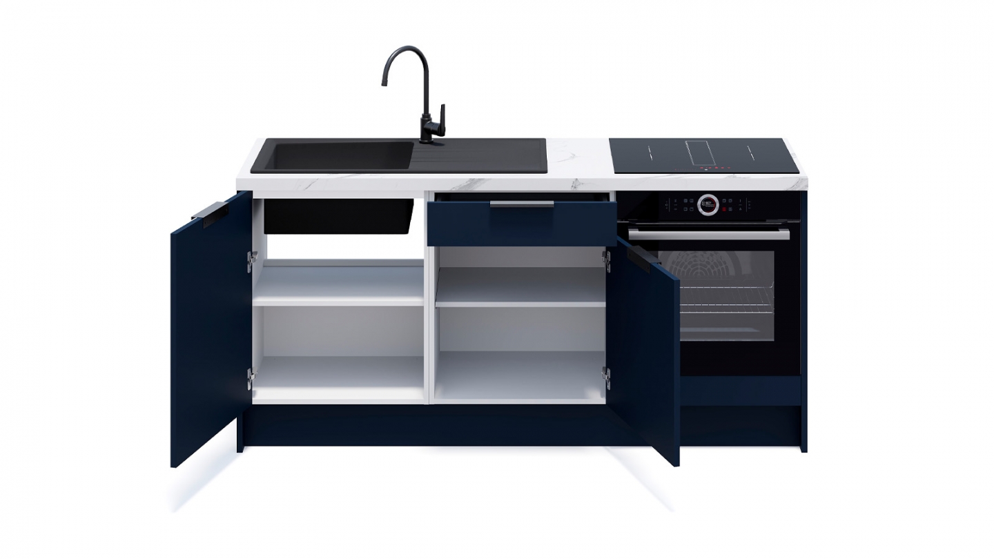 Meubles bas de cuisine - L. 185 cm - bleu marine - Luzia