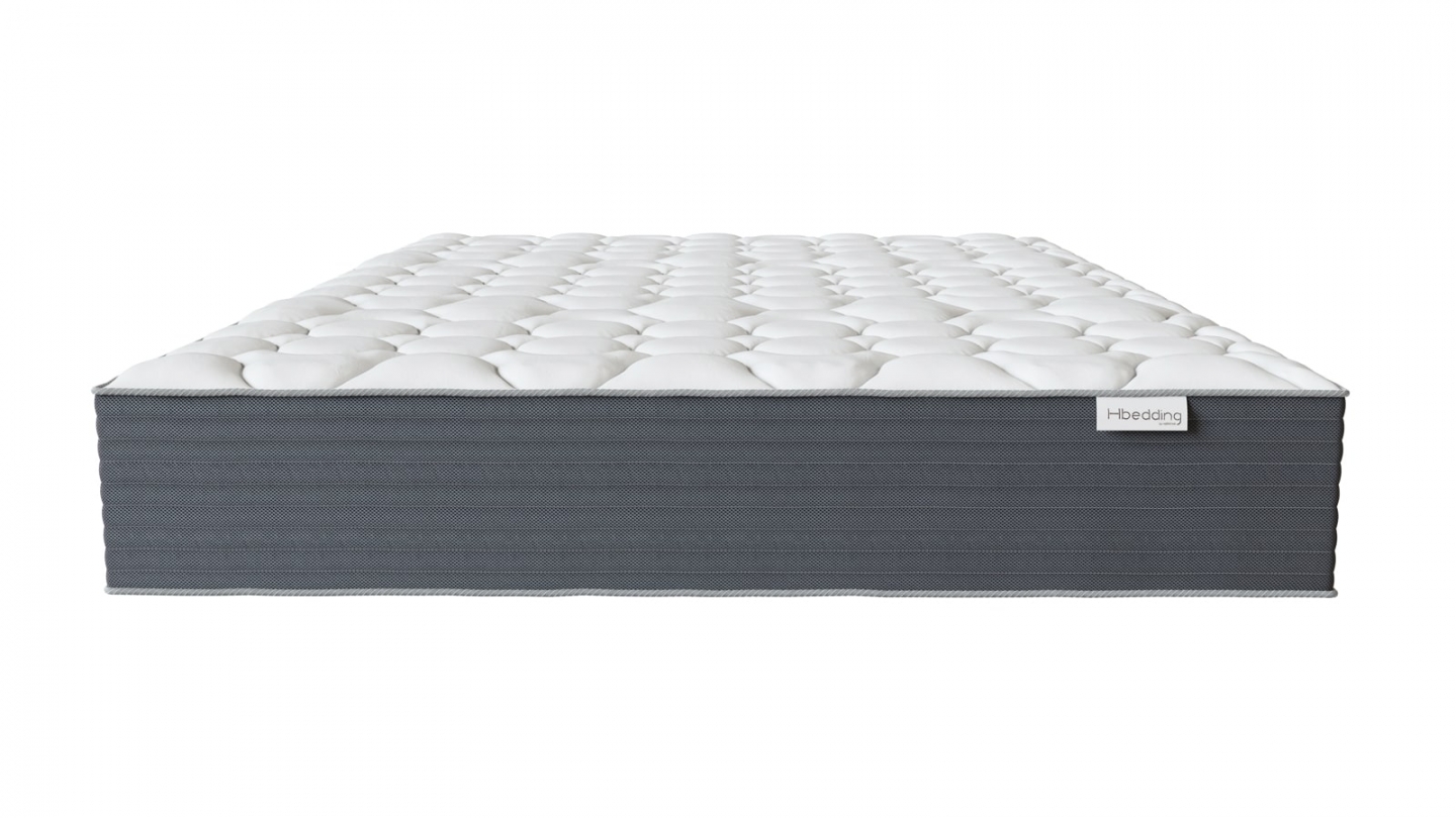 Ensemble Lit adulte 140x190cm avec tête de lit en tissu bouclé beige - Milo + Matelas mémoire de forme - Memo HR