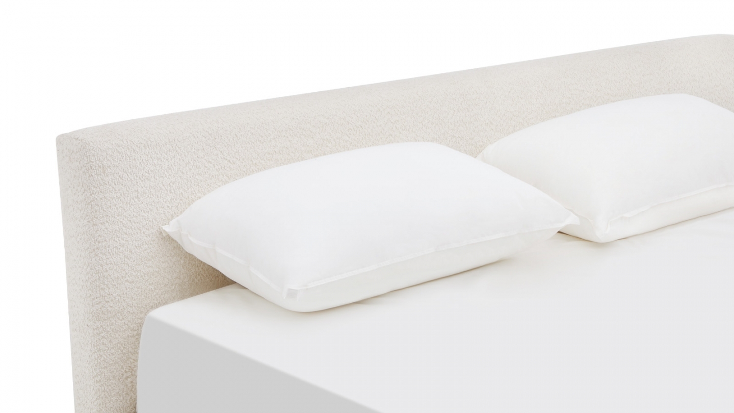 Ensemble Lit adulte 160x200cm avec tête de lit en tissu bouclé beige - Milo + Matelas mémoire de forme - Memo HR