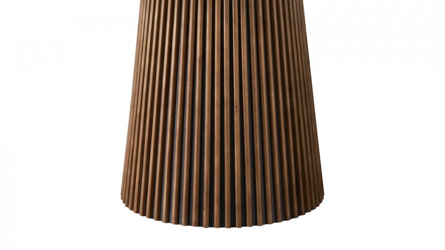 Table à manger ronde plateau en céramique effet marbre et piètement effet noyer 5 à 6 pers. 120 cm - Ada
