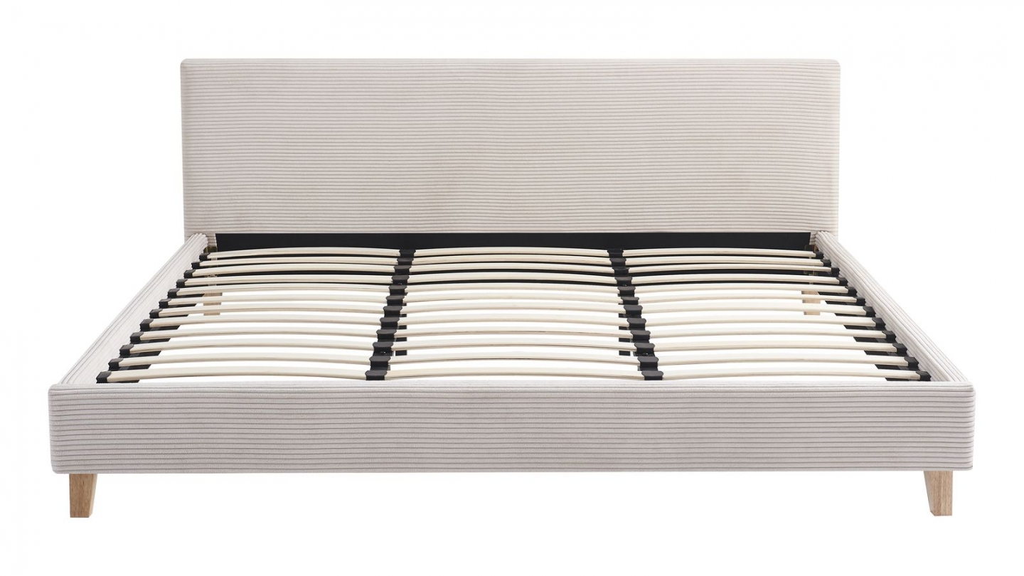 Ensemble Lit adulte 180x200cm avec tête de lit en velours côtelé beige - Milo + Matelas mémoire de forme - Memo HR