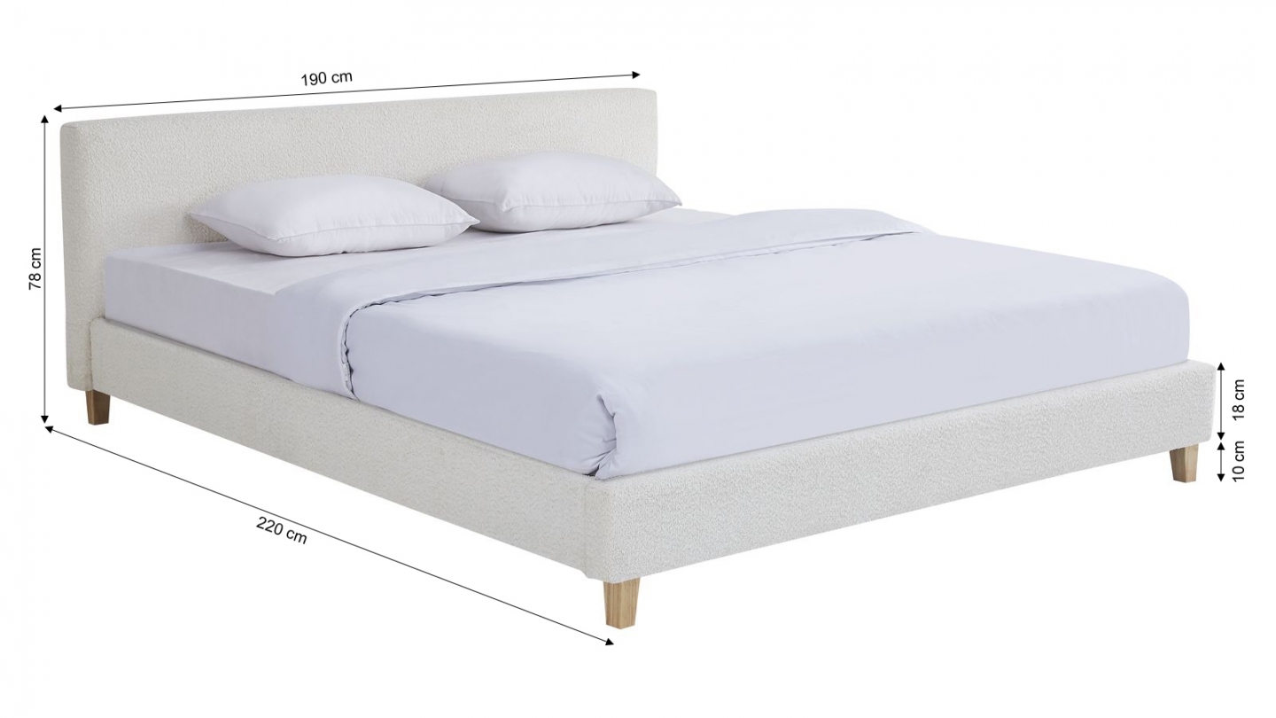 Ensemble Lit adulte 180x200cm avec tête de lit en tissu bouclé beige - Milo + Matelas mémoire de forme - Memo HR