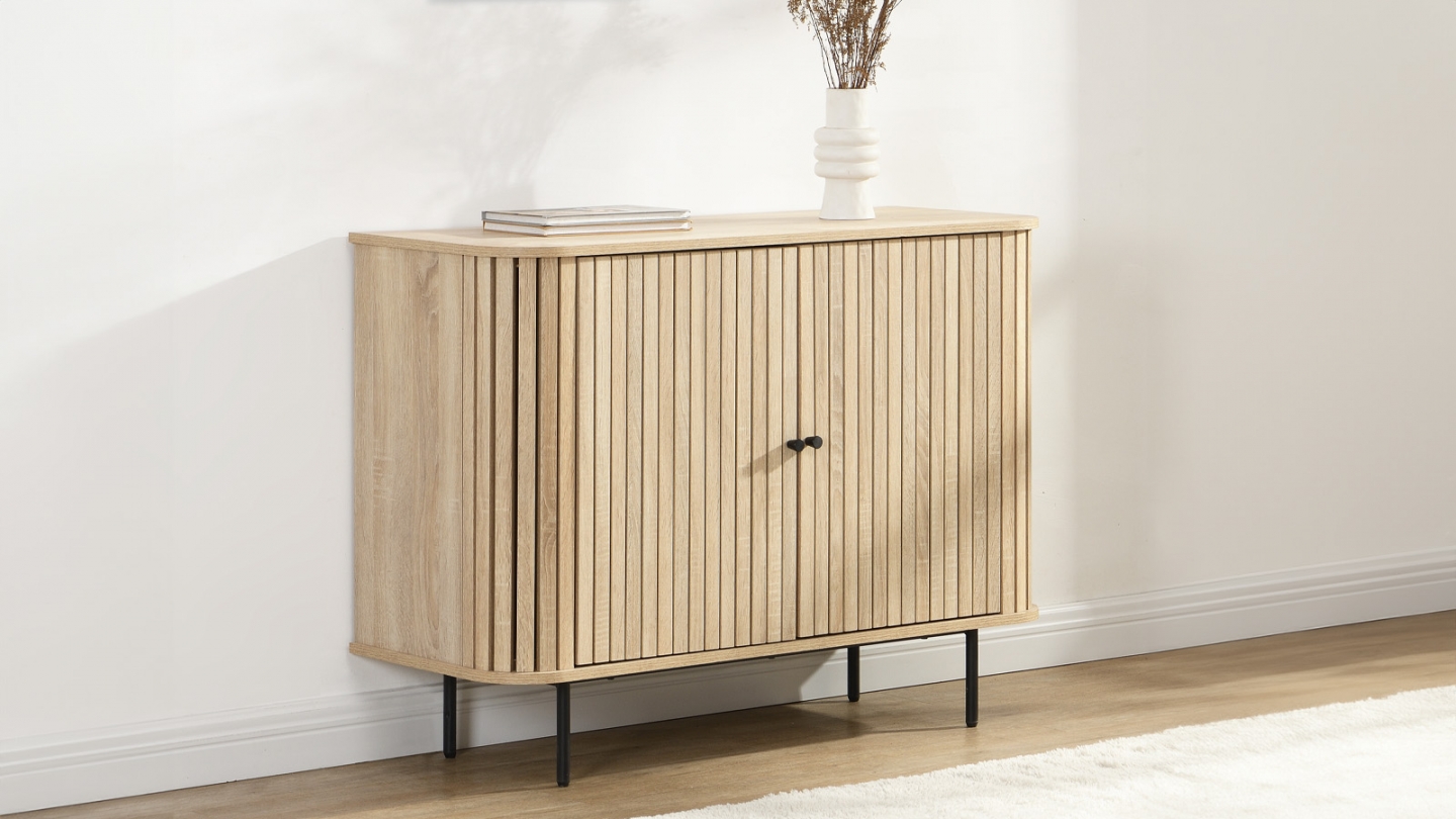 Buffet 2 portes rainurées couleur chêne L106xH78 cm - Solna