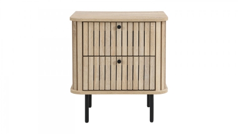 Table de chevet 2 tiroirs rainurés couleur chêne L50xH55 cm - Solna