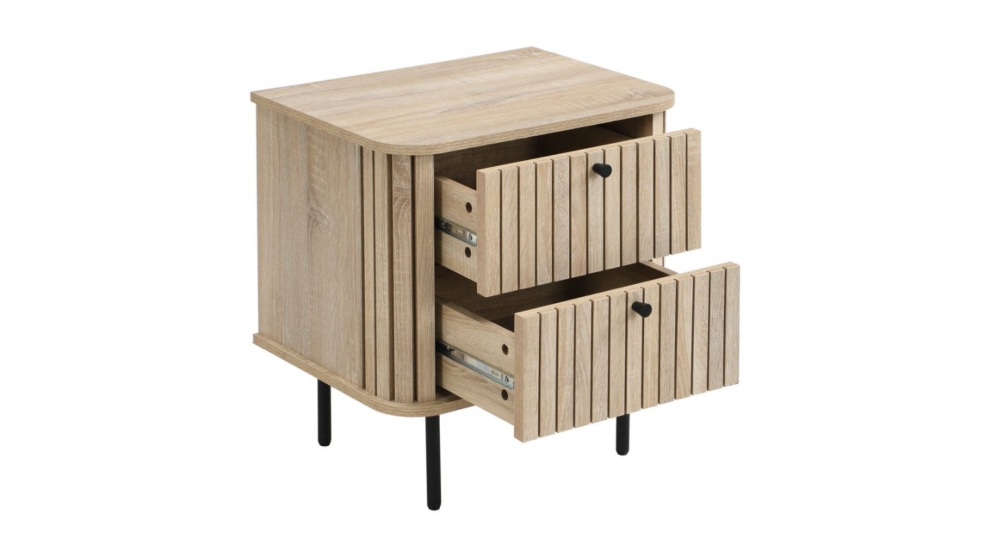 Table de chevet 2 tiroirs rainurés couleur chêne L50xH55 cm - Solna