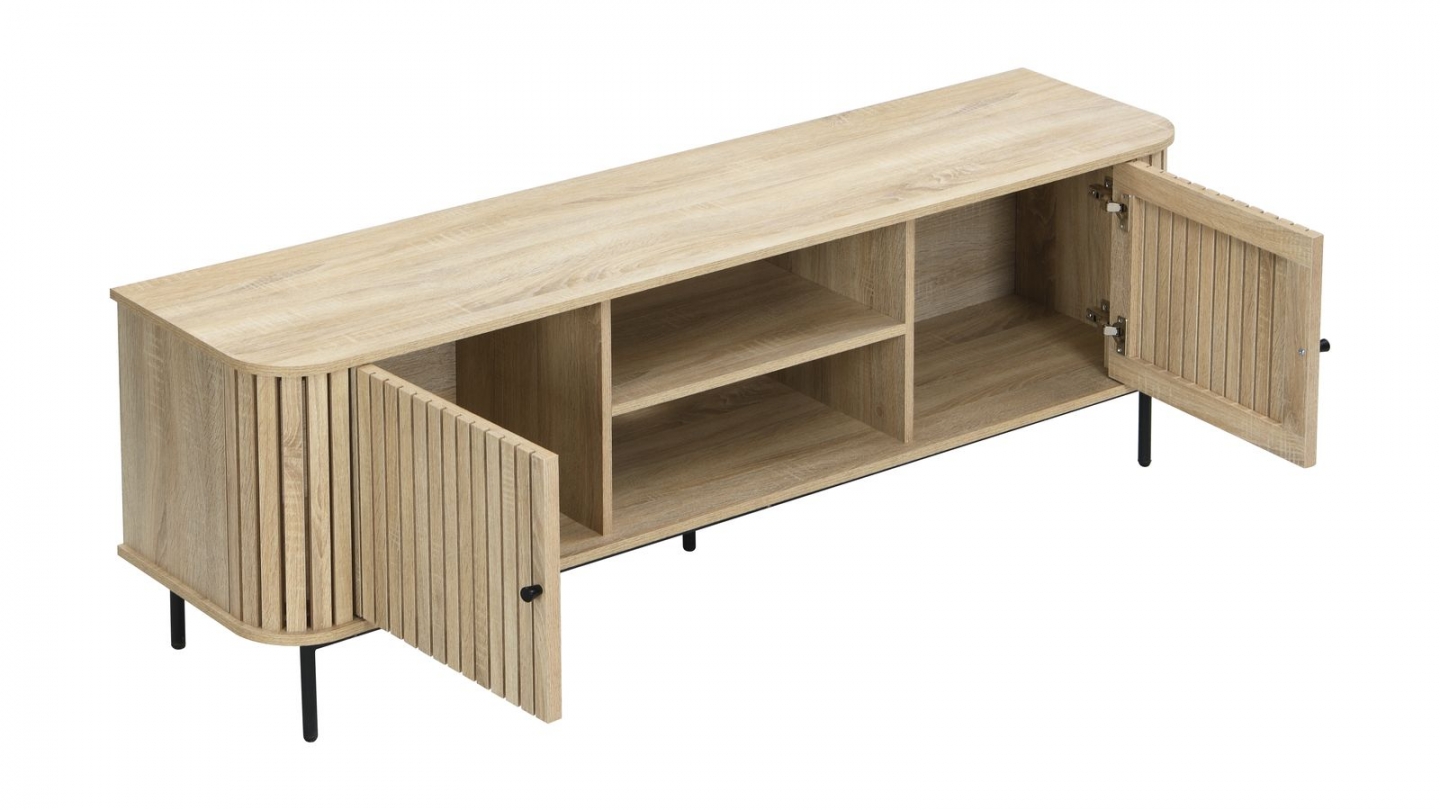 Meuble TV 2 portes rainurées couleur chêne L160xH55 cm - Solna