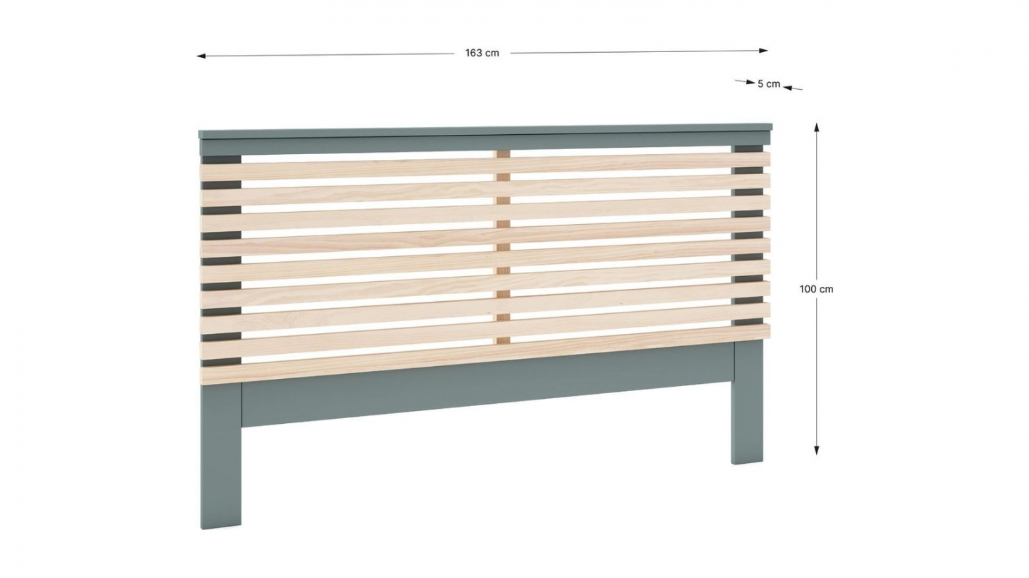 Tête de lit adulte en lattes de bois clair / vert kaki 160 cm - Lucy