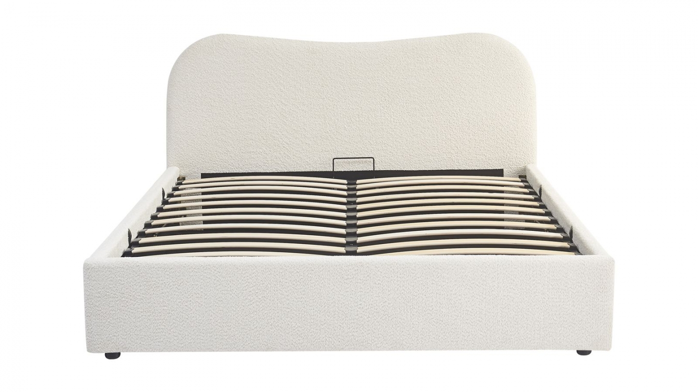 Lit coffre adulte 160x200 cm avec tête le lit arrondie en tissu bouclé beige - Suzon