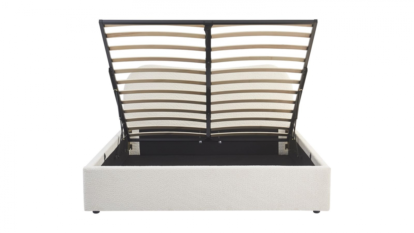 Lit coffre adulte 140x190 cm avec tête le lit arrondie en tissu bouclé beige - Suzon