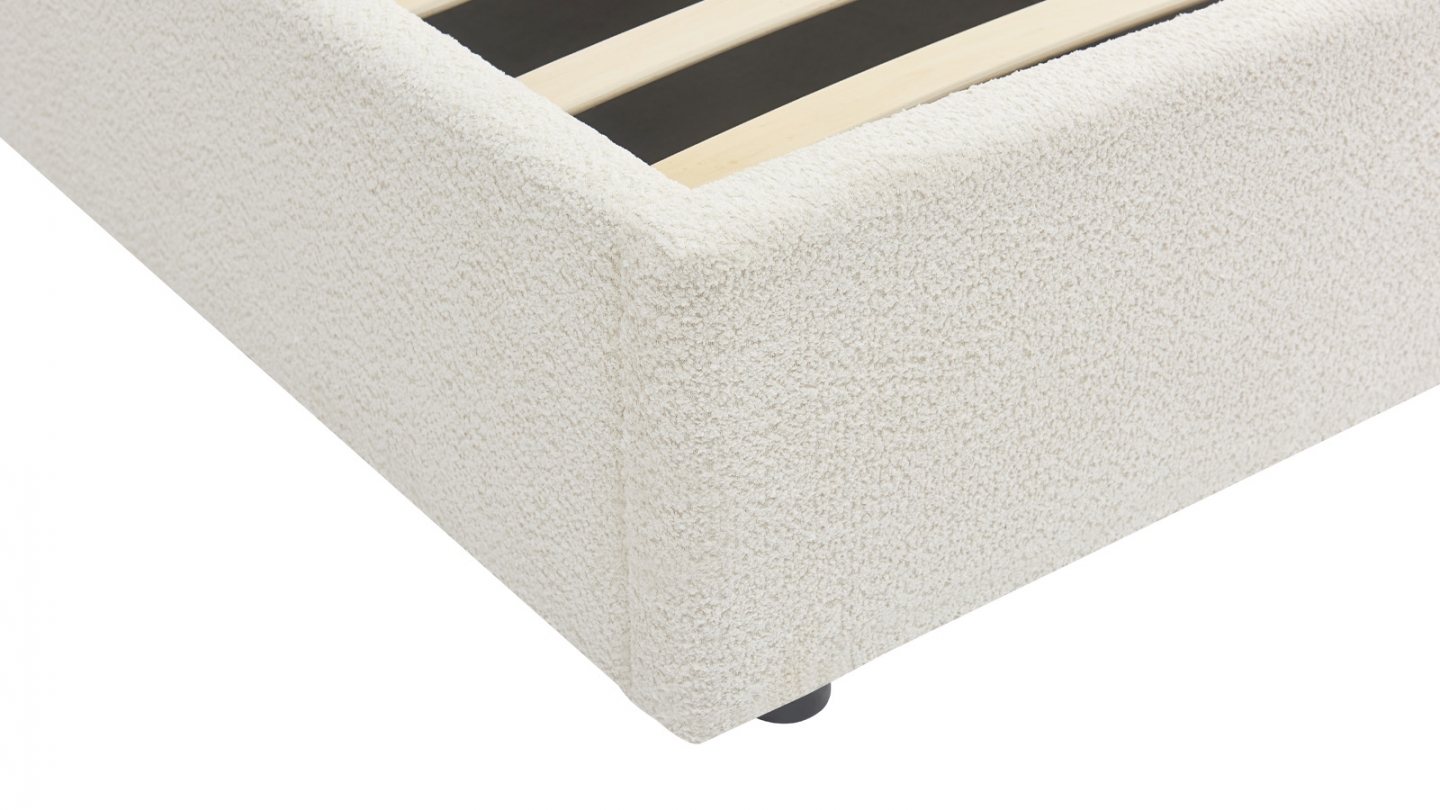 Lit coffre adulte 140x190 cm avec tête le lit arrondie en tissu bouclé beige - Suzon