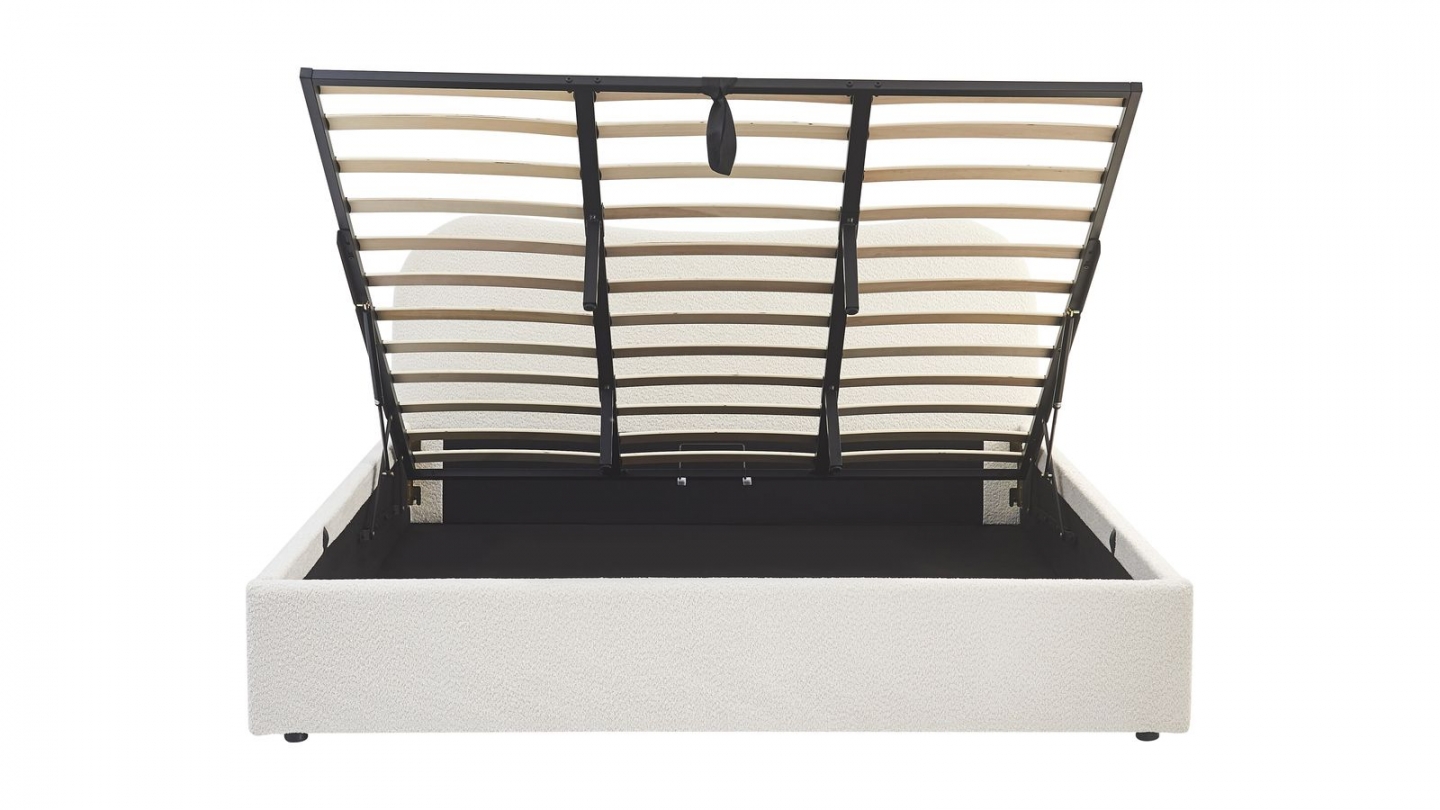 Lit coffre adulte 180x200 cm avec tête le lit arrondie en tissu bouclé beige - Suzon
