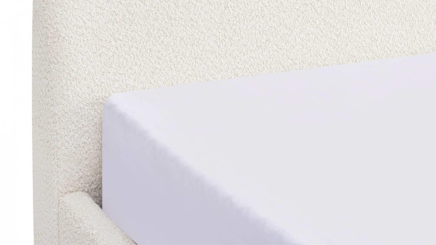 Lit coffre adulte 180x200 cm avec tête le lit arrondie en tissu bouclé beige - Suzon