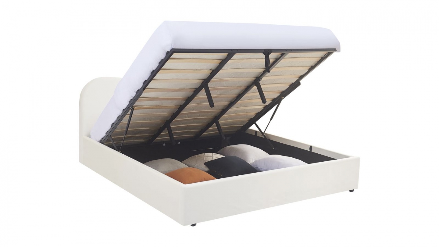 Lit coffre adulte 180x200 cm avec tête le lit matelassée en velours beige - Suzon