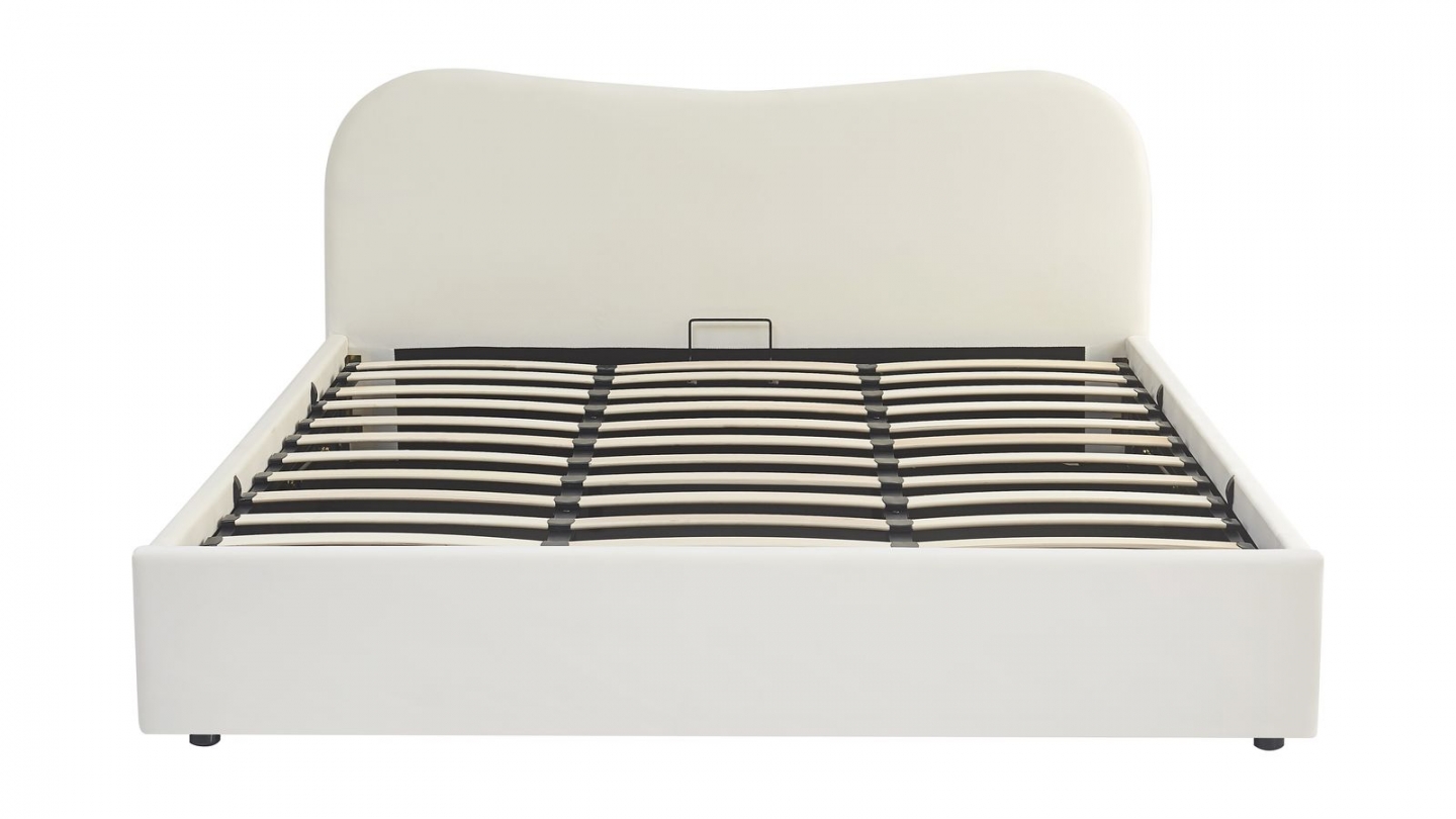 Lit coffre adulte 180x200 cm avec tête le lit matelassée en velours beige - Suzon