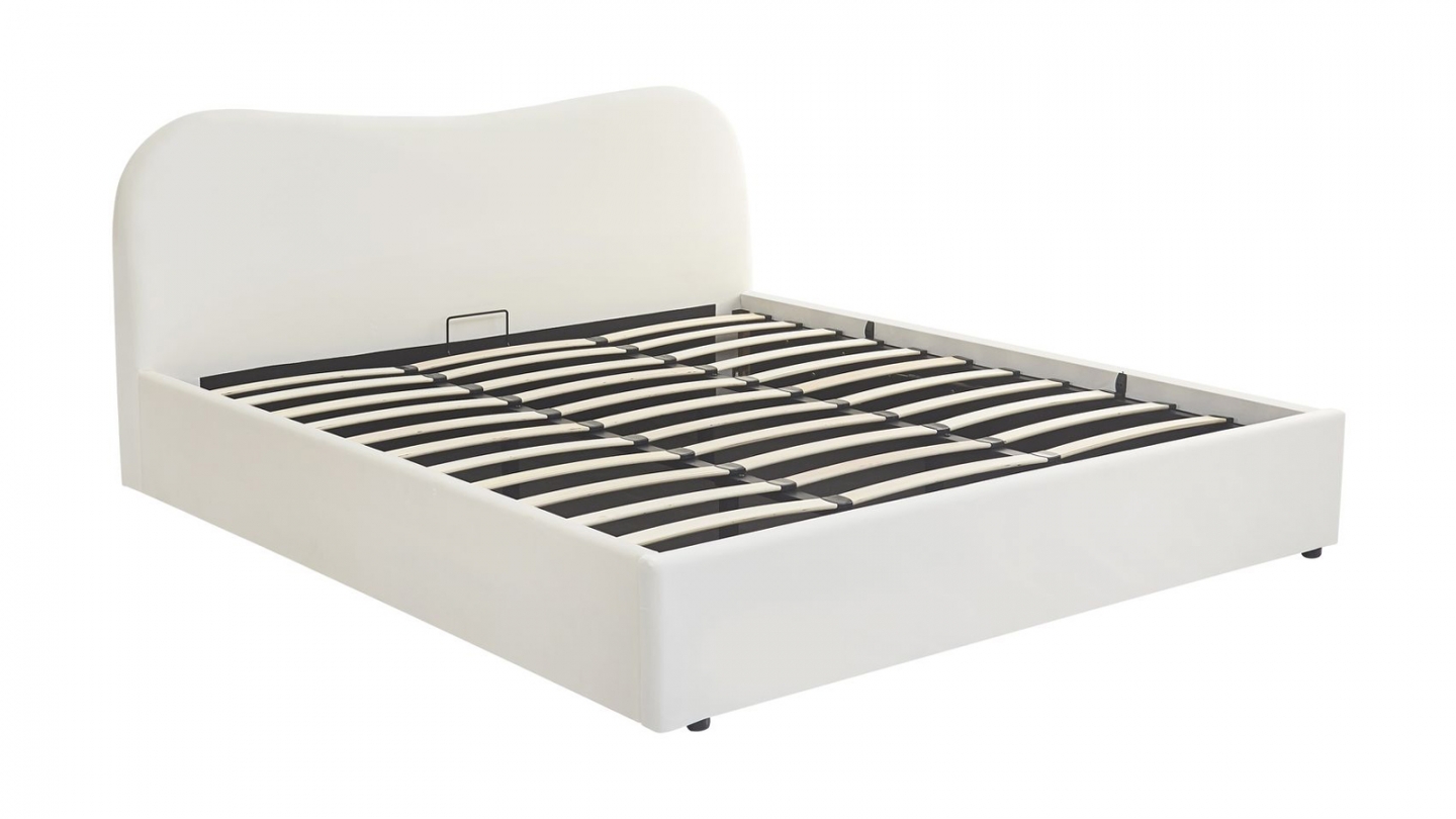 Lit coffre adulte 180x200 cm avec tête le lit matelassée en velours beige - Suzon