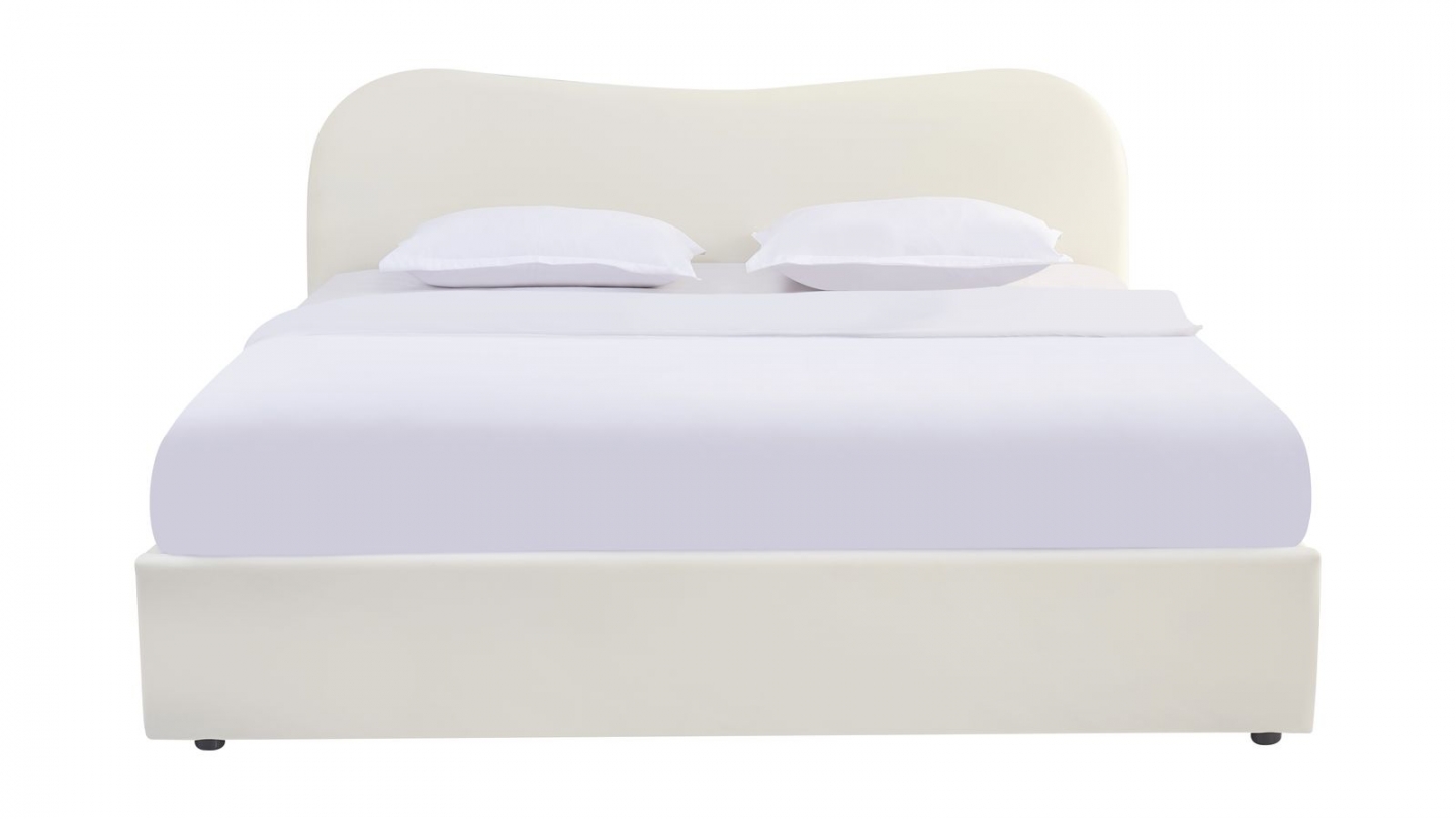 Lit coffre adulte 180x200 cm avec tête le lit matelassée en velours beige - Suzon