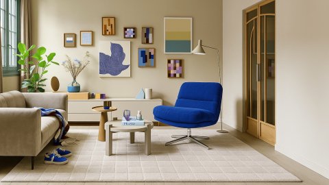 Fauteuil pivotant en velours côtelé bleu électrique et piètement chromé - Julia