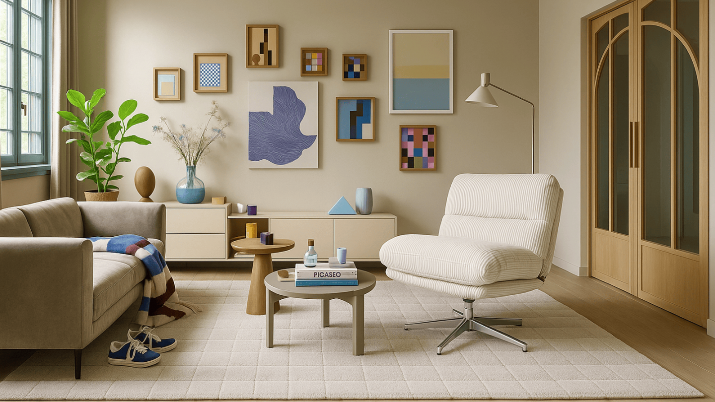 Fauteuil pivotant en velours cotelé beige et piètement chromé - Julia