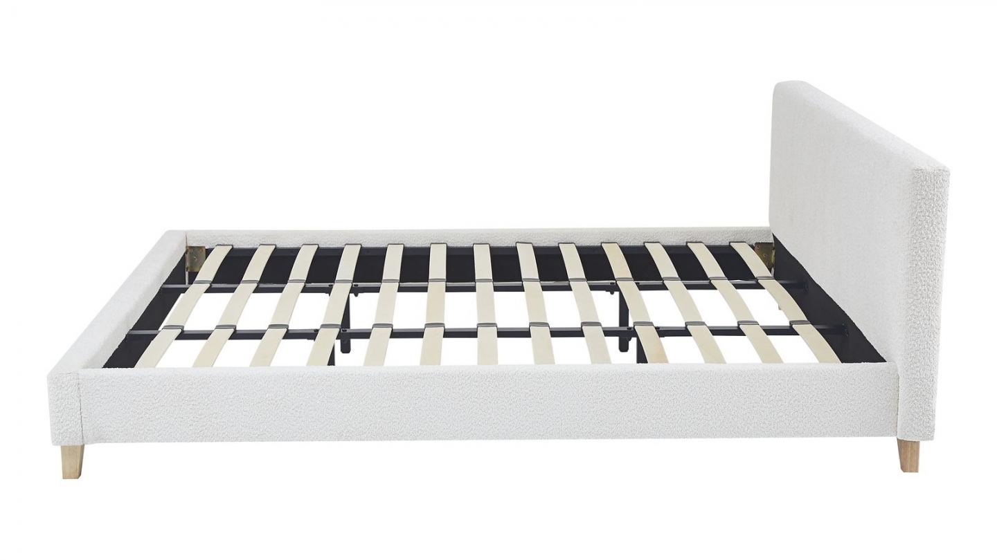 Ensemble Lit adulte 180x200cm avec tête de lit en tissu bouclé beige - Milo + Matelas mémoire de forme - Dual Confort