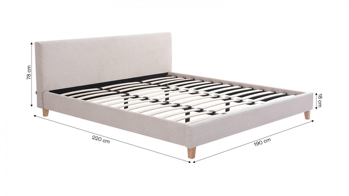Ensemble Lit adulte 180x200cm avec tête de lit en velours côtelé beige - Milo + Matelas mémoire de forme - Dual Confort