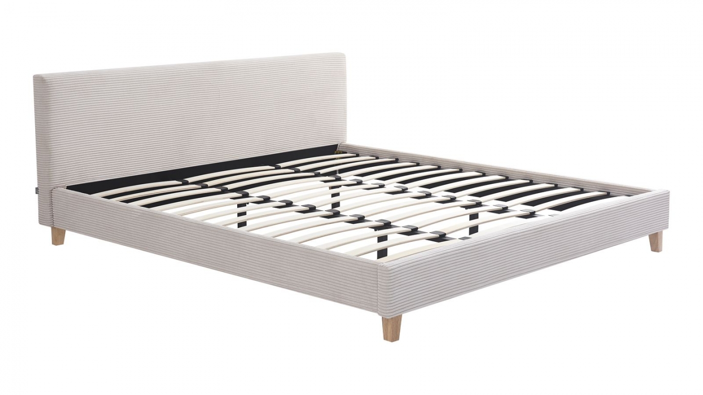 Ensemble Lit adulte 180x200cm avec tête de lit en velours côtelé beige - Milo + Matelas mémoire de forme - Dual Confort