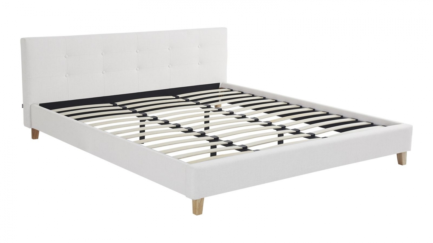 Ensemble Lit adulte 180x200cm avec tête de lit en tissu beige - Milo + Matelas mémoire de forme - Dual Confort