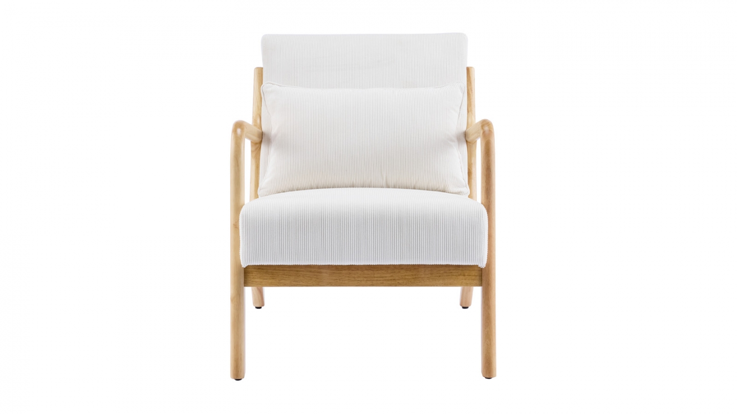 Fauteuil en bois et velours fines côtes beige - Lanna
