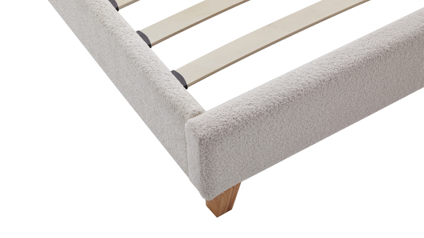 Ensemble Lit adulte 140x190cm avec tête de lit en tissu bouclé beige - Milo + Matelas mémoire de forme - Dual Confort