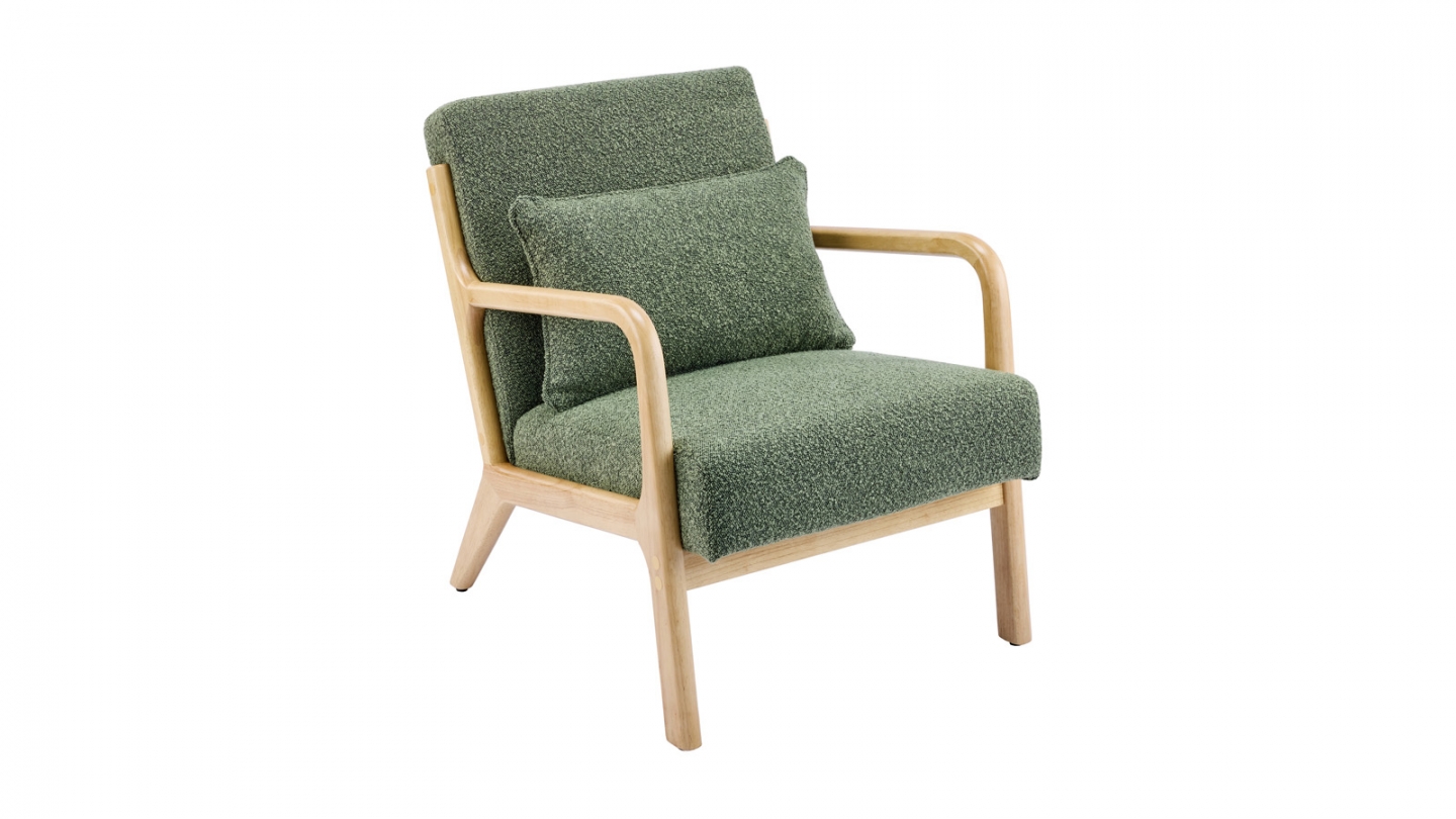 Fauteuil en bois et tissu bouclé vert - Lanna