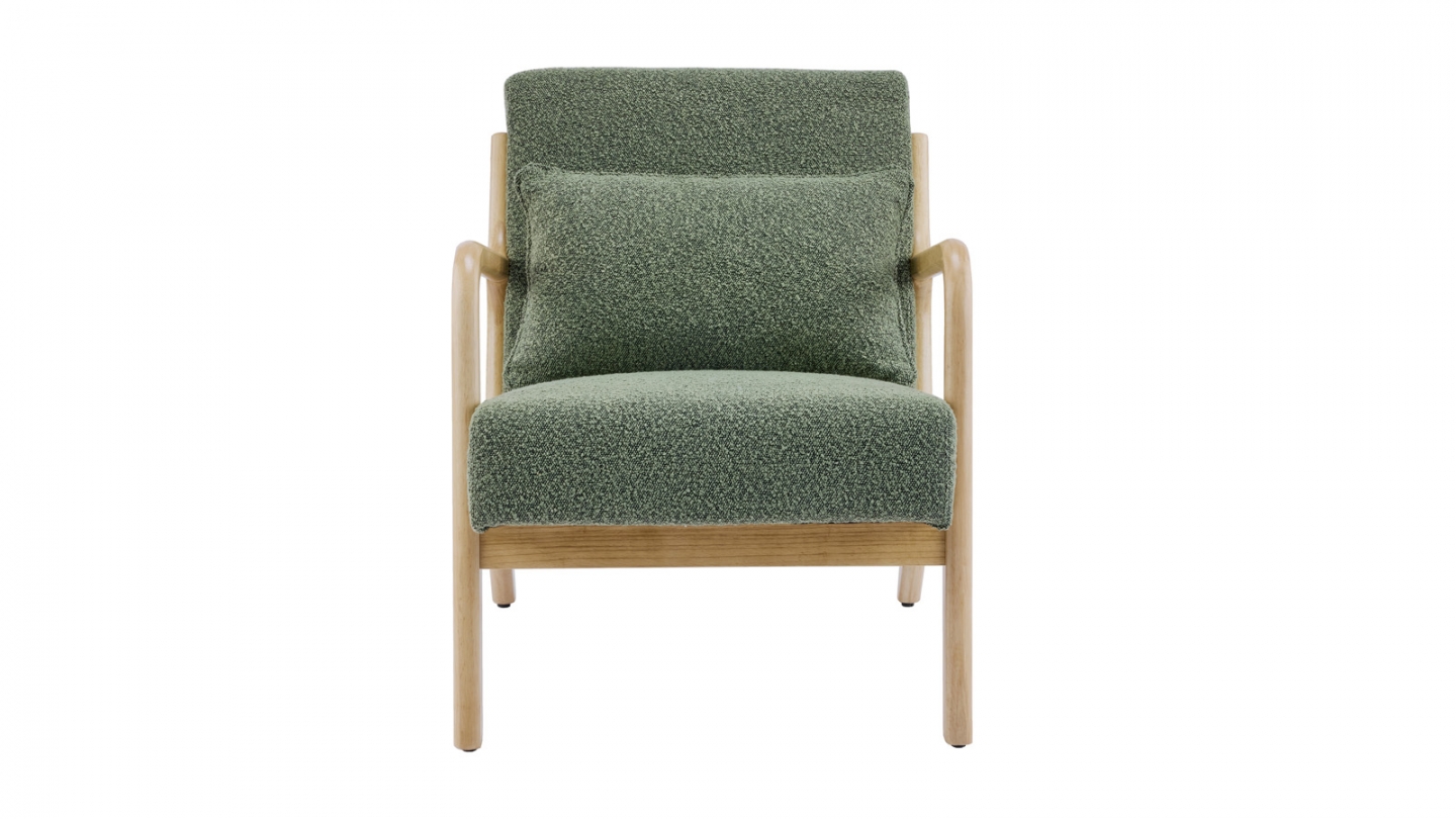 Fauteuil en bois et tissu bouclé vert - Lanna