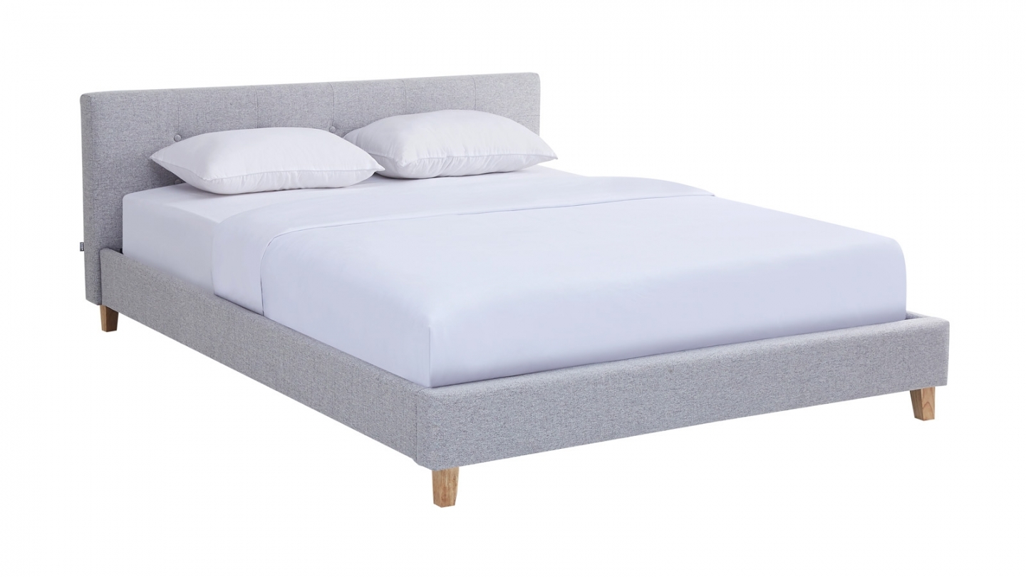 Ensemble Lit adulte 140x190cm avec tête de lit en tissu gris chiné - Milo + Matelas mémoire de forme - Dual Confort