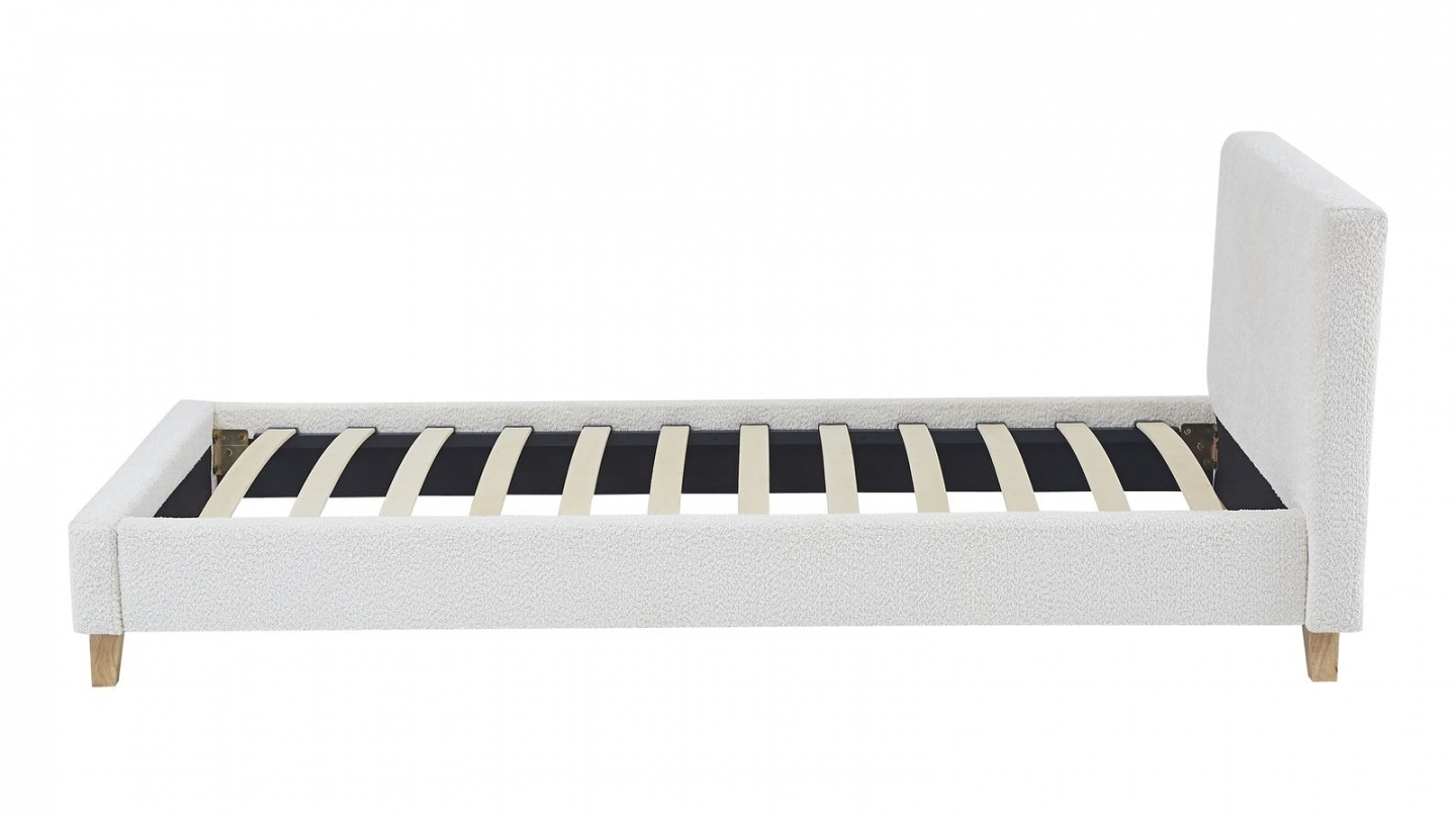 Ensemble Lit adulte 90x190cm avec tête de lit en tissu bouclé beige - Milo + Matelas mémoire de forme - Dual Confort