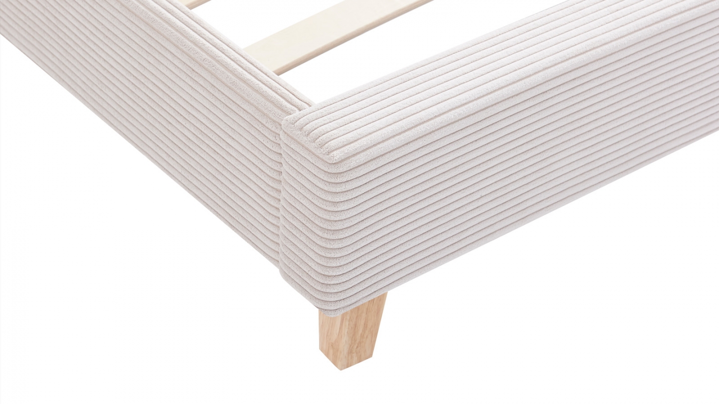 Ensemble Lit adulte 90x190cm avec tête de lit en velours côtelé beige - Milo + Matelas mémoire de forme - Dual Confort