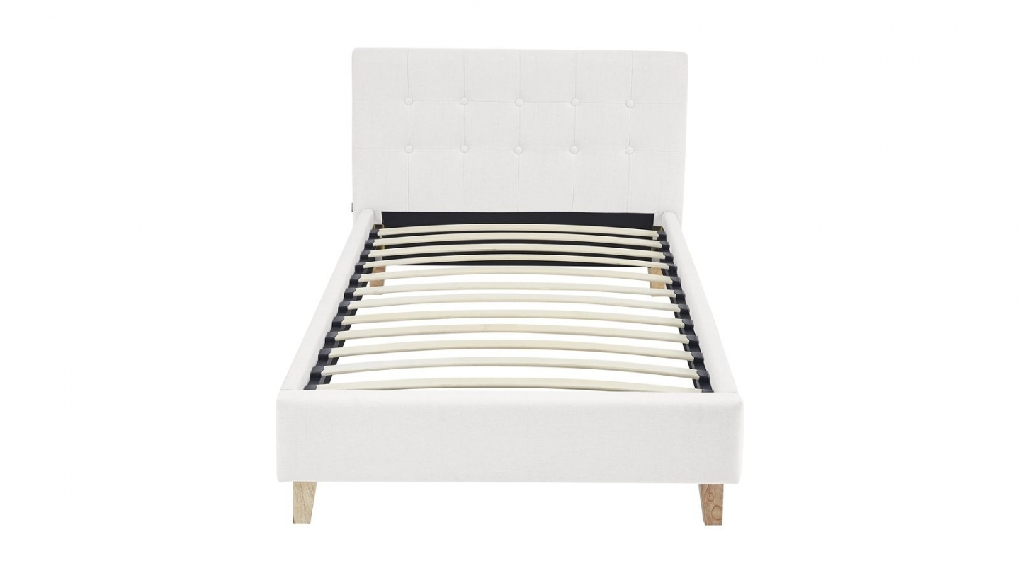 Ensemble Lit adulte 90x190cm avec tête de lit en tissu beige - Milo + Matelas mémoire de forme - Dual Confort