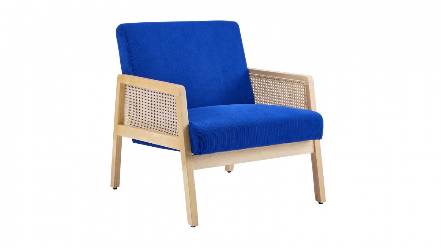 Fauteuil en cannage et velours côtelé bleu électrique - Mani