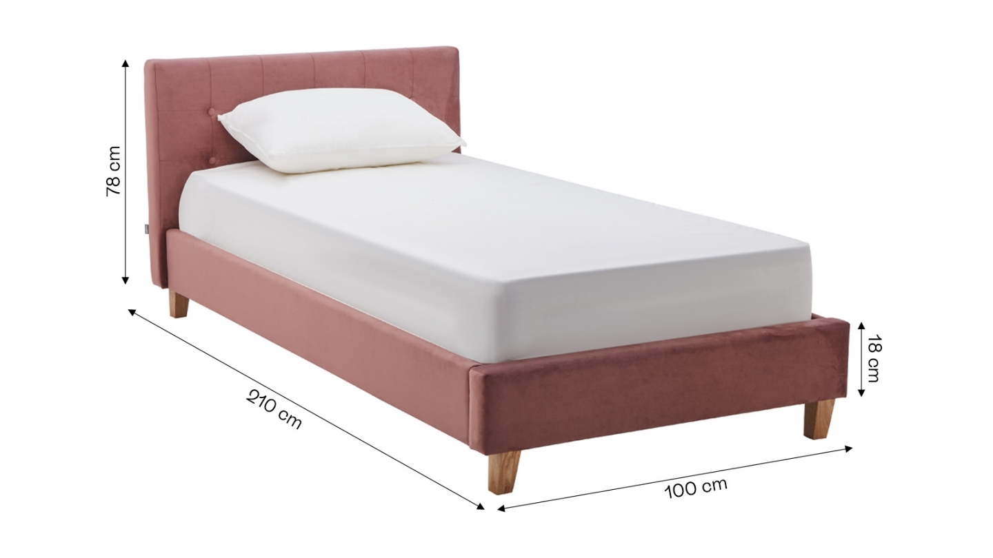 Ensemble Lit adulte 90x190cm avec tête de lit en velours vieux rose - Milo + Matelas mémoire de forme - Dual Confort