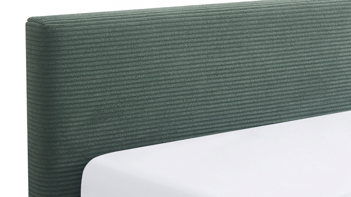 Ensemble Lit adulte 180x200cm avec tête de lit en velours côtelé vert kaki - Milo + Matelas ressorts ensachés - Spring Elite