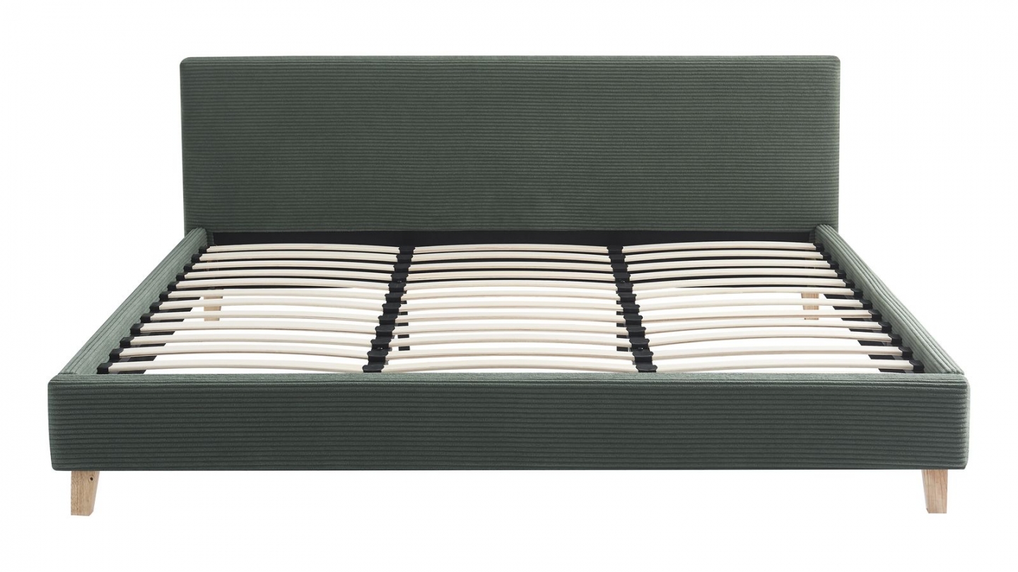Ensemble Lit adulte 180x200cm avec tête de lit en velours côtelé vert kaki - Milo + Matelas ressorts ensachés - Spring Elite