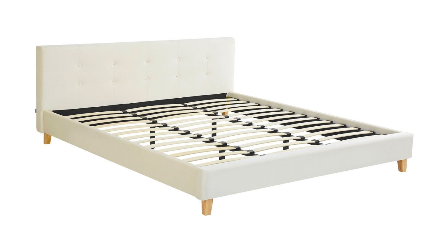 Ensemble Lit adulte 180x200cm avec tête de lit en velours beige - Milo + Matelas ressorts ensachés - Spring Elite