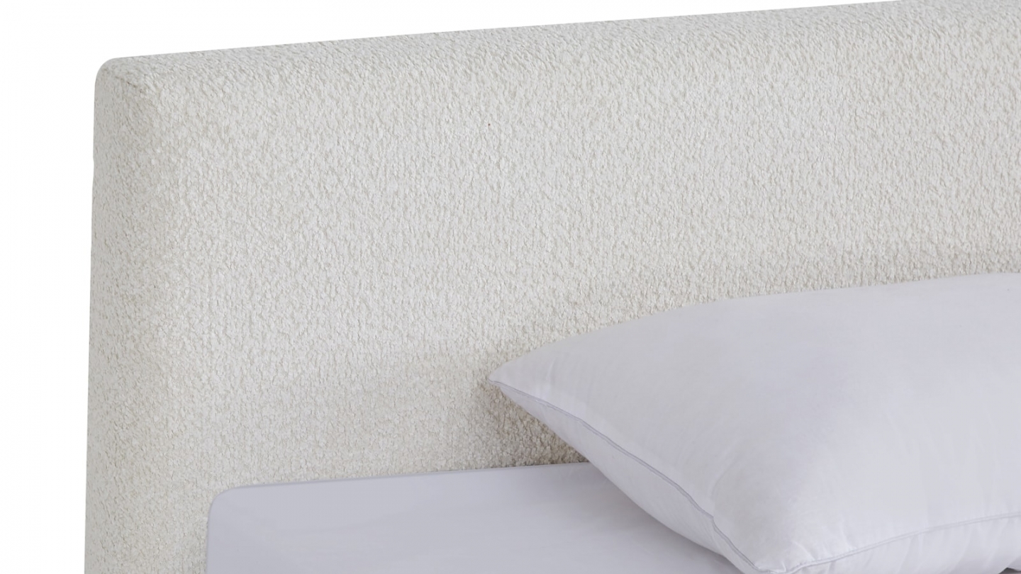 Ensemble Lit adulte 160x200cm avec tête de lit en tissu bouclé beige - Milo + Matelas ressorts ensachés - Spring Elite