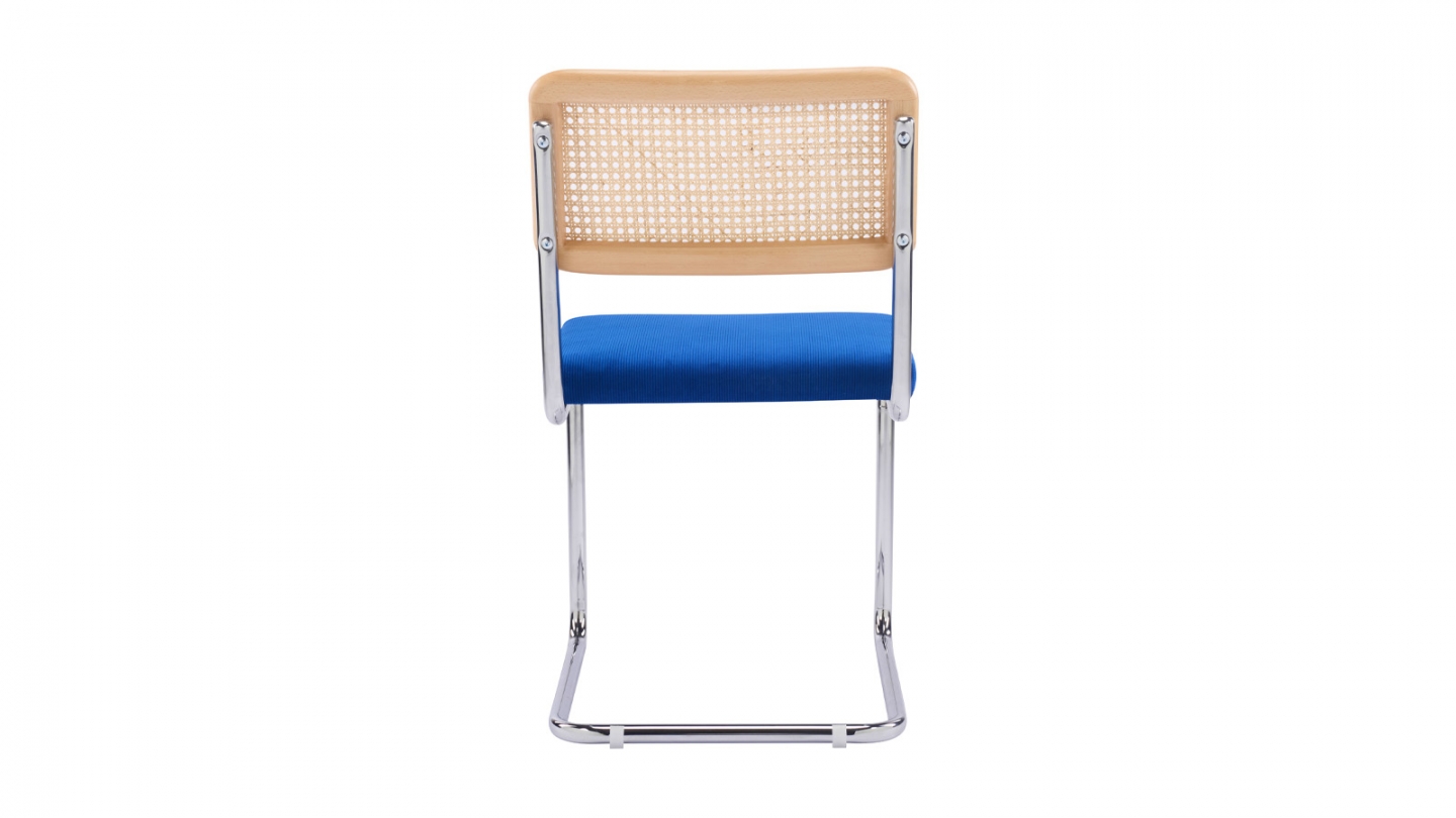 Lot de 2 chaises en cannage velours côtelé bleu électrique et métal chromé - Muse