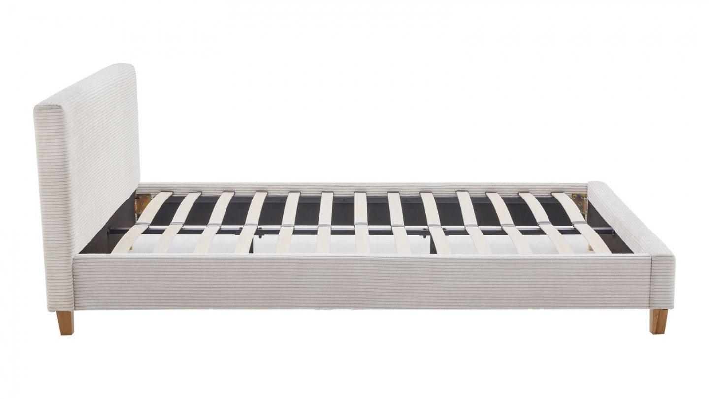 Ensemble Lit adulte 160x200cm avec tête de lit en velours côtelé beige - Milo + Matelas ressorts ensachés - Spring Elite
