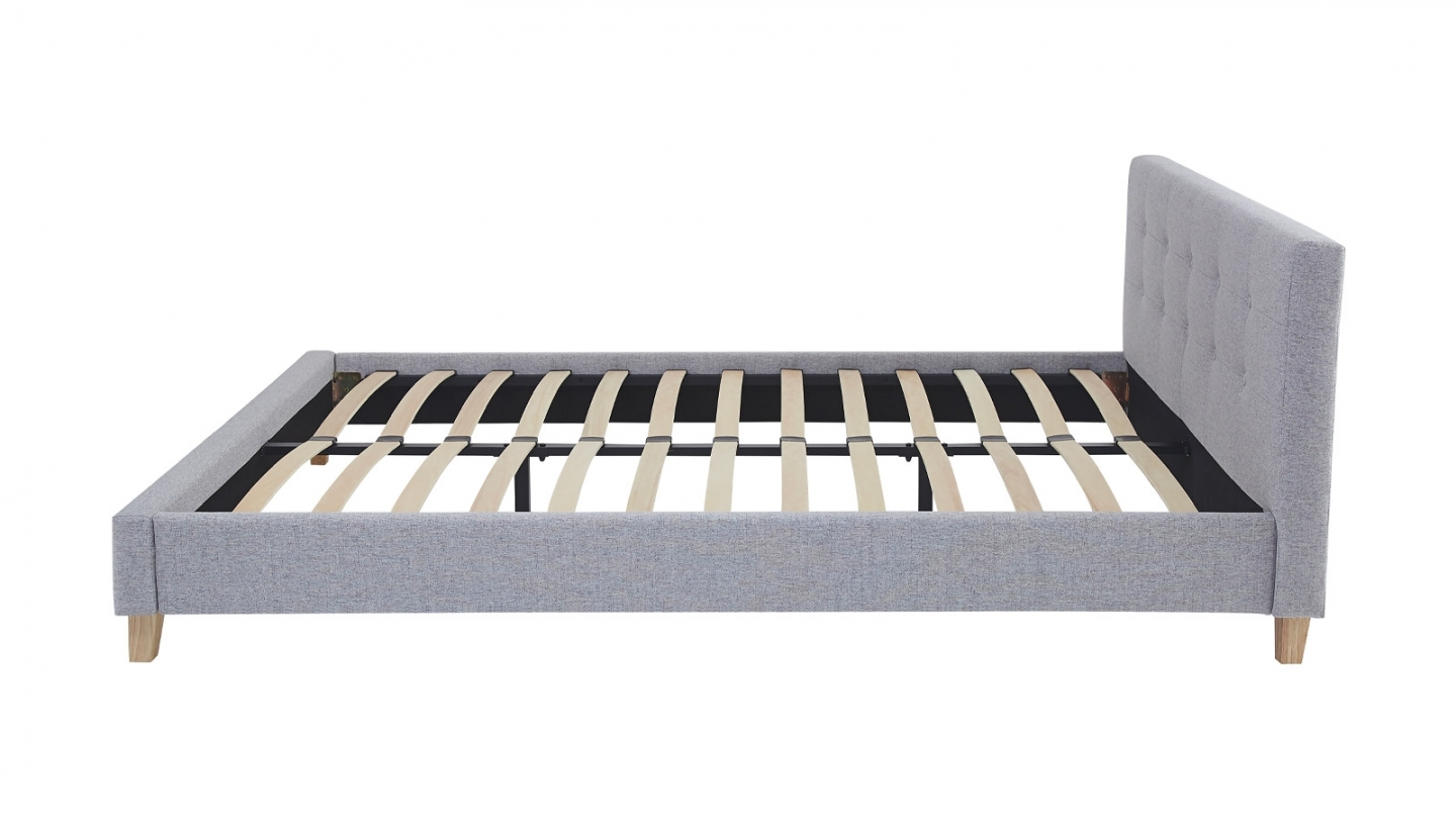 Ensemble Lit adulte 160x200cm avec tête de lit en tissu gris chiné - Milo + Matelas ressorts ensachés - Spring Elite