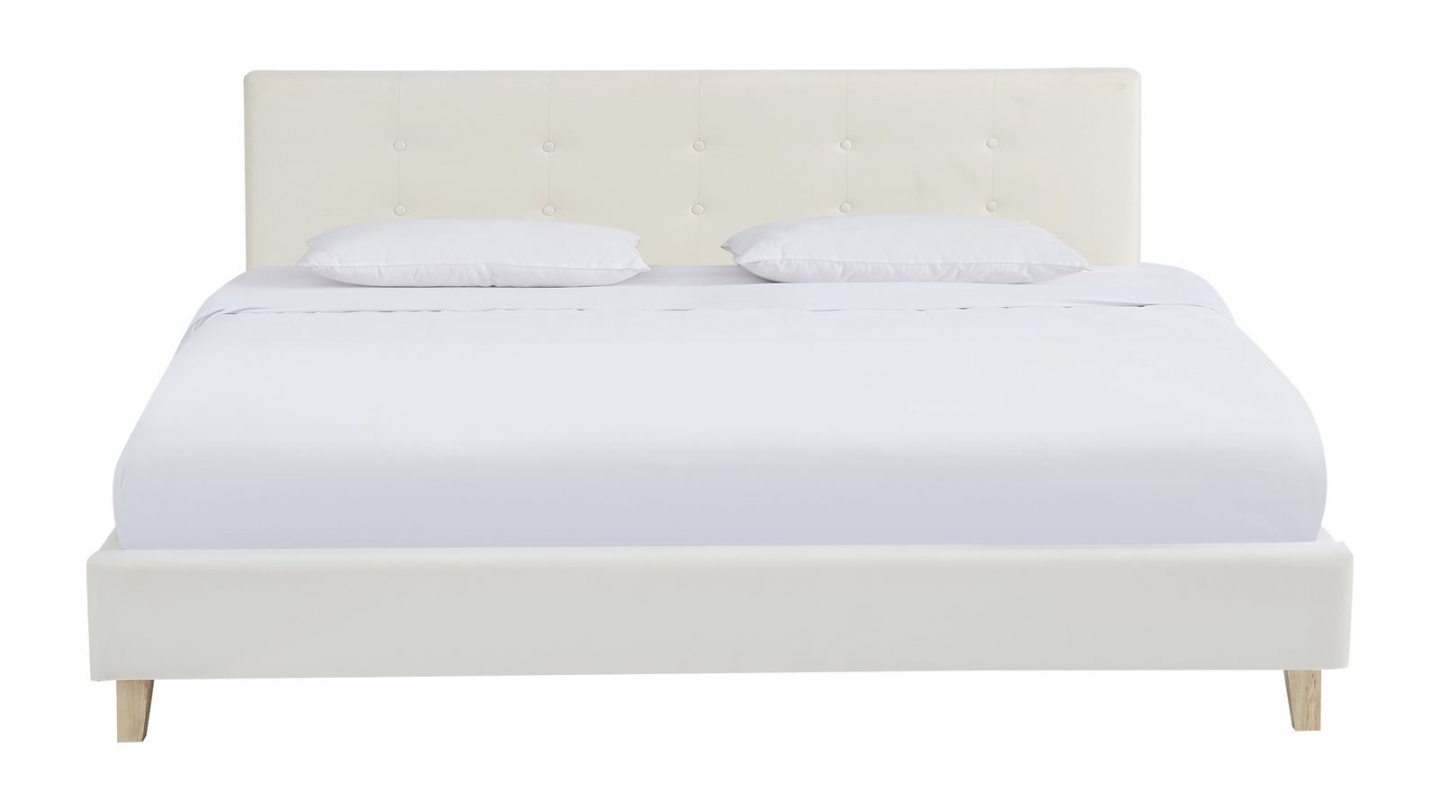 Ensemble Lit adulte 160x200cm avec tête de lit en velours beige - Milo + Matelas ressorts ensachés - Spring Elite