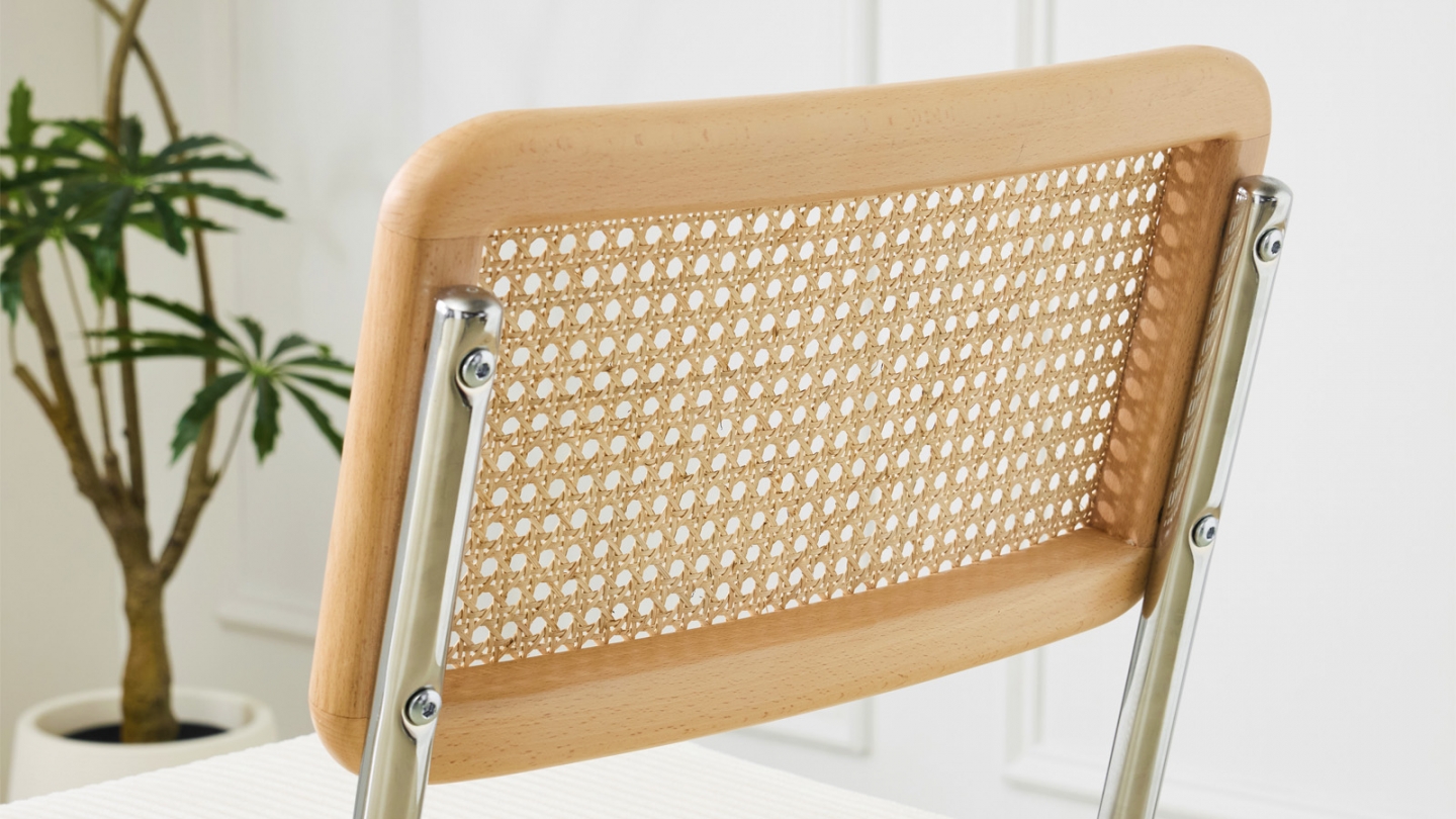 Lot de 2 tabourets de bar en velours côtelé beige et cannage - Muse